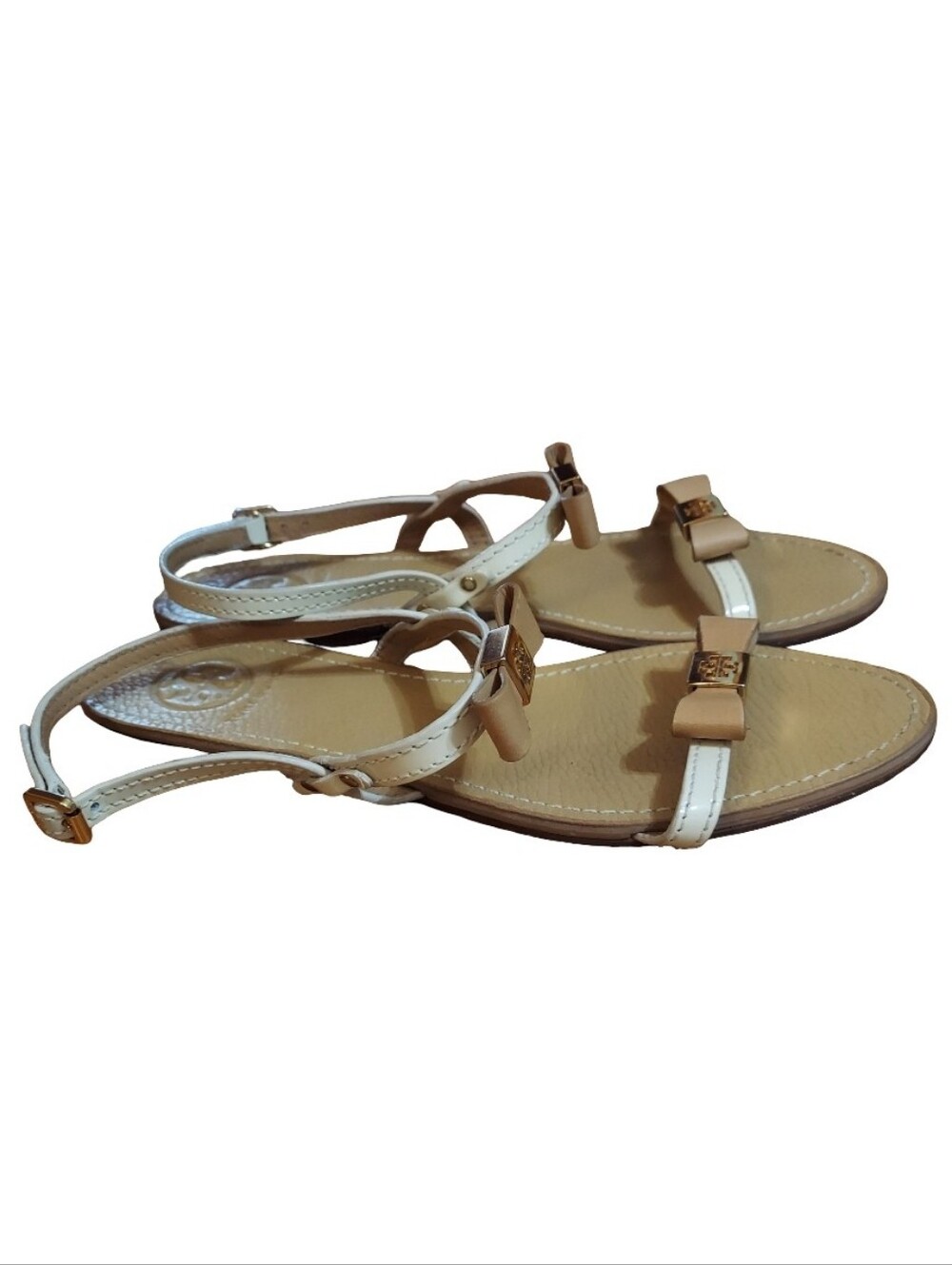 Tory Burch Kailey Bow Slingback Flat Leather Sandals In Color Iced Coffee/Bleach - Picture 8 of 15